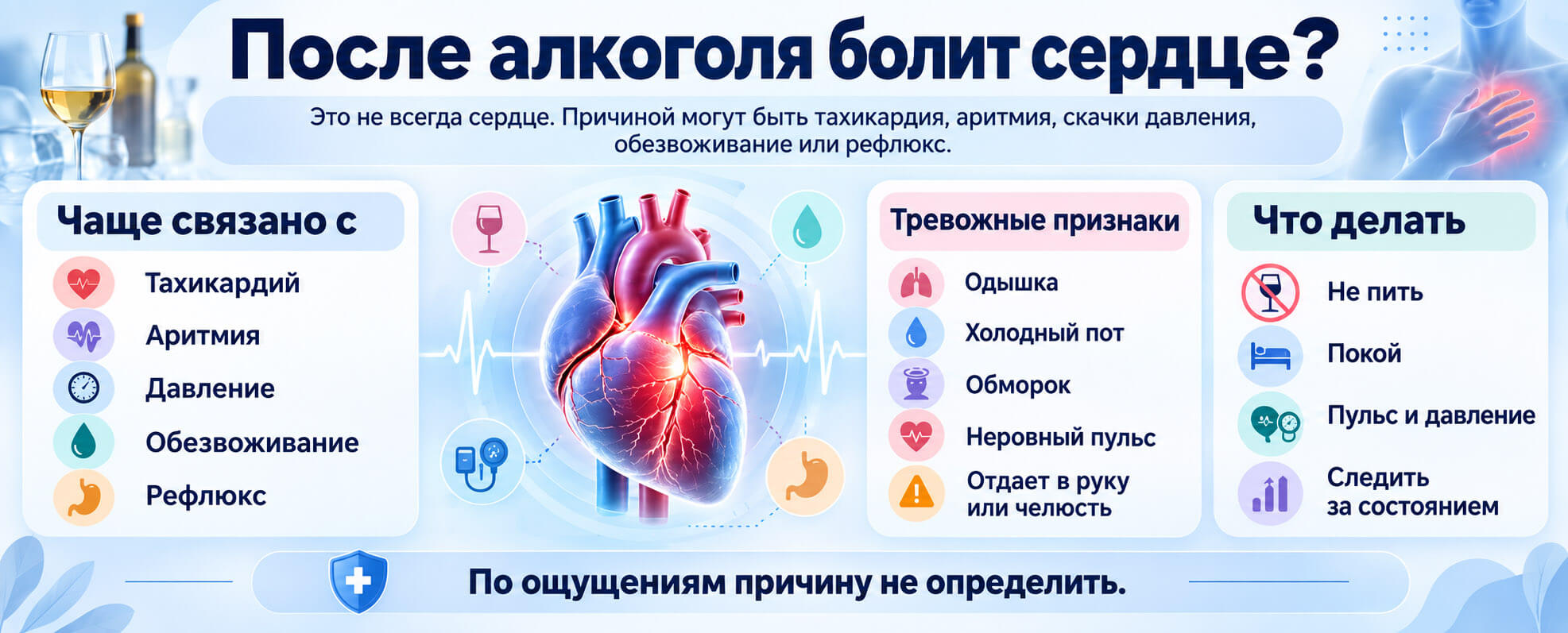 Причины и тревожные признаки боли в сердце после алкоголя