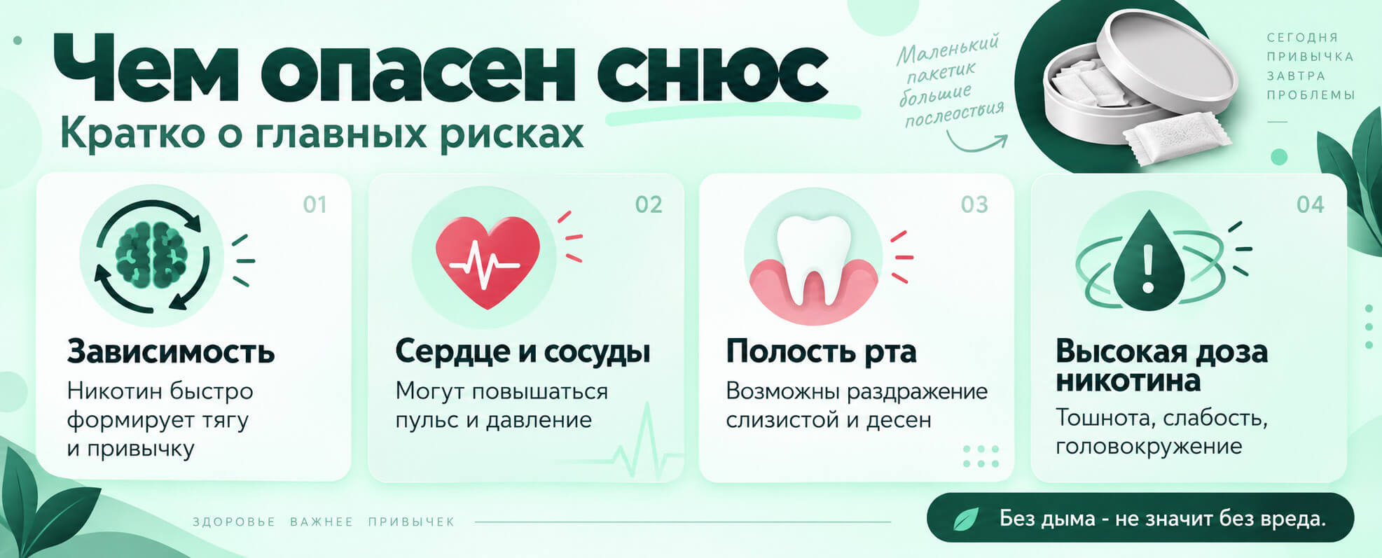 Основные риски употребления снюса и воздействия никотина